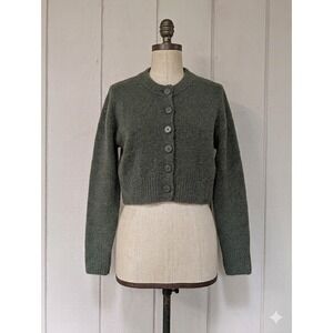 Zara Women Olive Green Cropped Knit Cardigan Sweater Button Front S Fairy Grunge